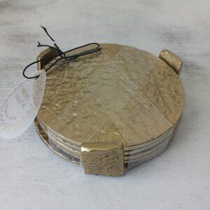 Gold Textured Hammered Metal Round Coaster Set of 4 on Standard India D 3.75"